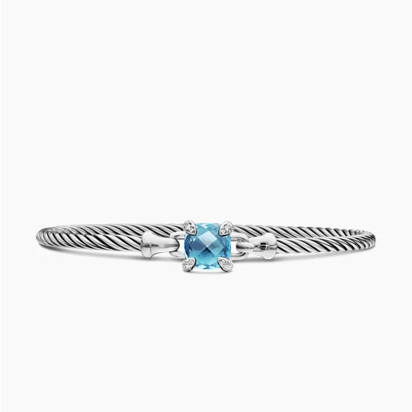 David Yurman Silver Bracelet With Blue Stone